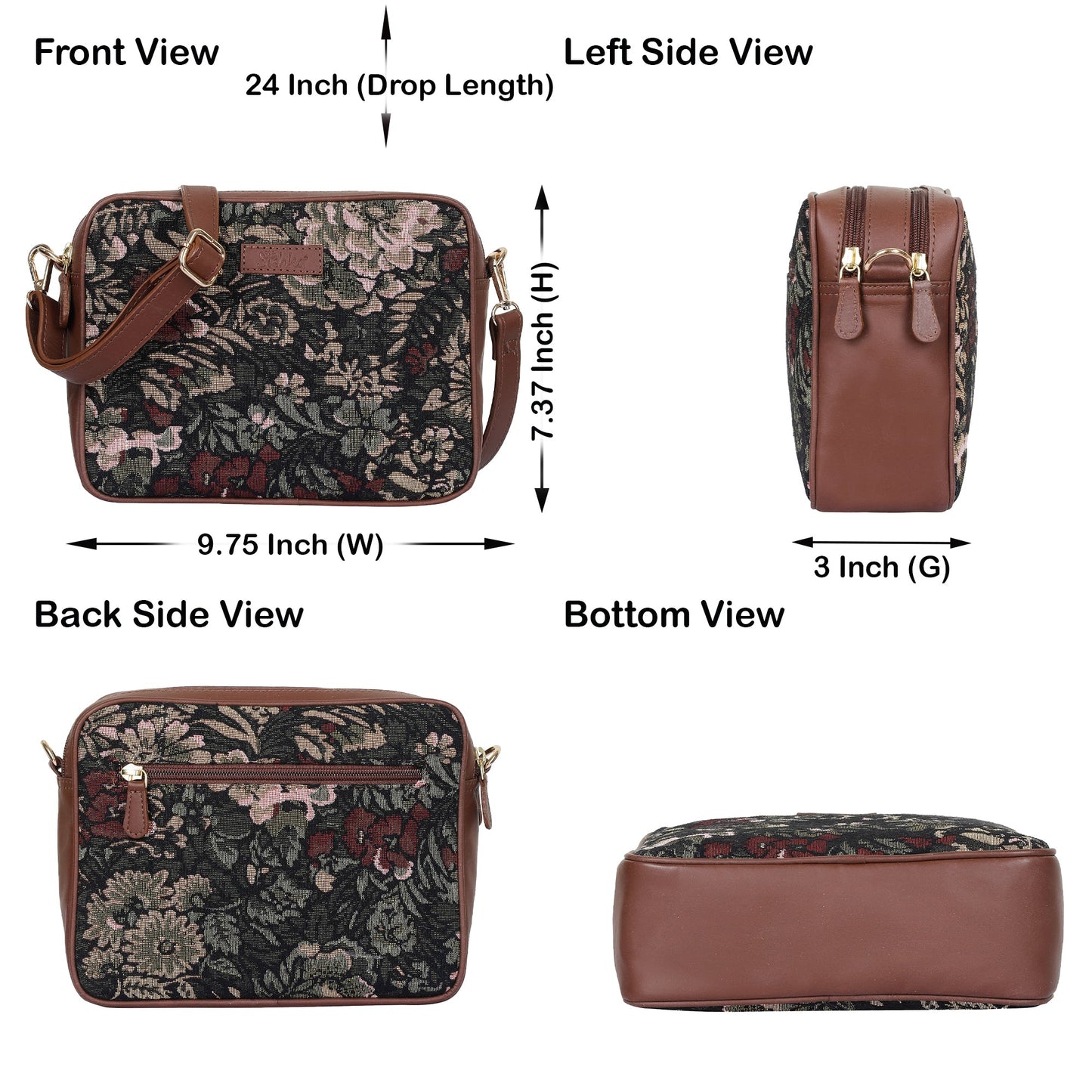 Vintage Tapestry Messenger Bag – Women’s Crossbody & Sling with Genuine Leather Trim
