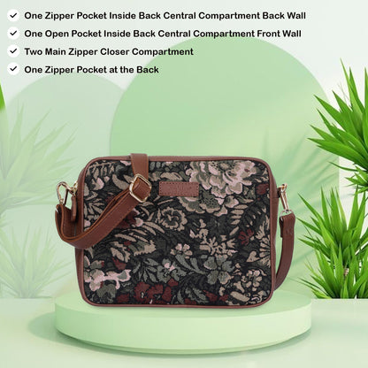 Vintage Tapestry Messenger Bag – Women’s Crossbody & Sling with Genuine Leather Trim