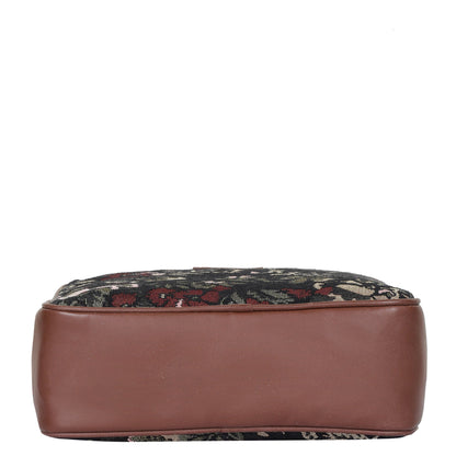 Vintage Tapestry Messenger Bag – Women’s Crossbody & Sling with Genuine Leather Trim