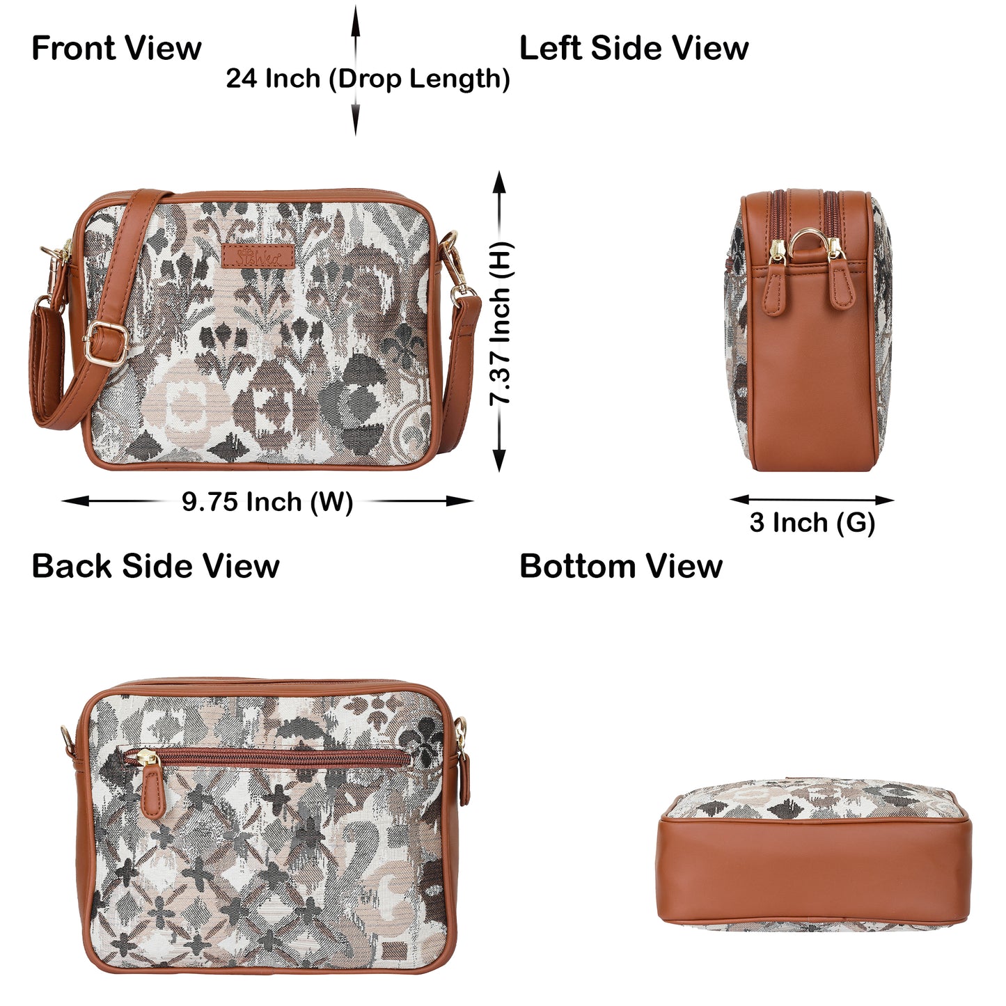 Abstract Design Women Tapestry Messenger Bag – Compact Crossbody Purse with Vegan Leather Trim Handle