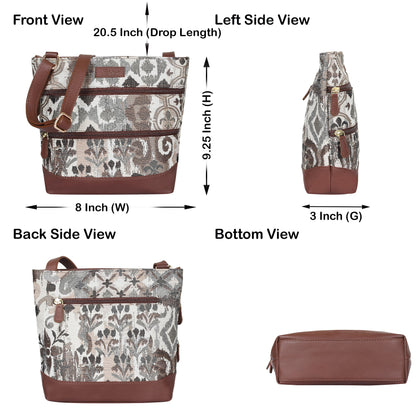 Abstract Tapestry Crossbody Sling Bag – Women’s Shoulder & Messenger Purse with Genuine Leather Trim