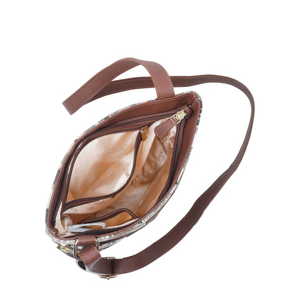 Abstract Tapestry Crossbody Sling Bag – Women’s Shoulder & Messenger Purse with Genuine Leather Trim