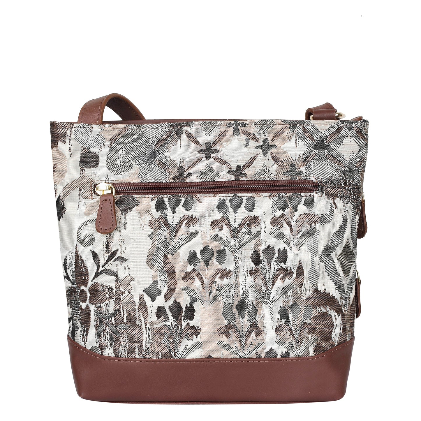Abstract Tapestry Crossbody Sling Bag – Women’s Shoulder & Messenger Purse with Genuine Leather Trim