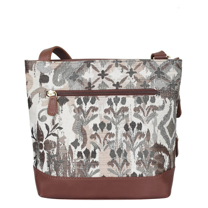 Abstract Tapestry Crossbody Sling Bag – Women’s Shoulder & Messenger Purse with Genuine Leather Trim