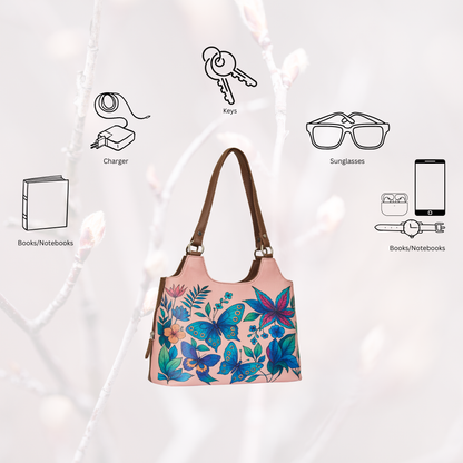 Wholesale Botanical Hand Printed Vegan Leather Shoulder Tote Bag for Women – Stylish Top Handle Handbag Purse– Travel, Office & Daily Use
