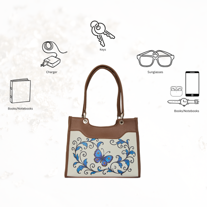 Women’s Butterfly Hand Printed Vegan Leather Satchel Handbag – Wholesale Top Handle Bag – Office, Work, Travel & Daily Use