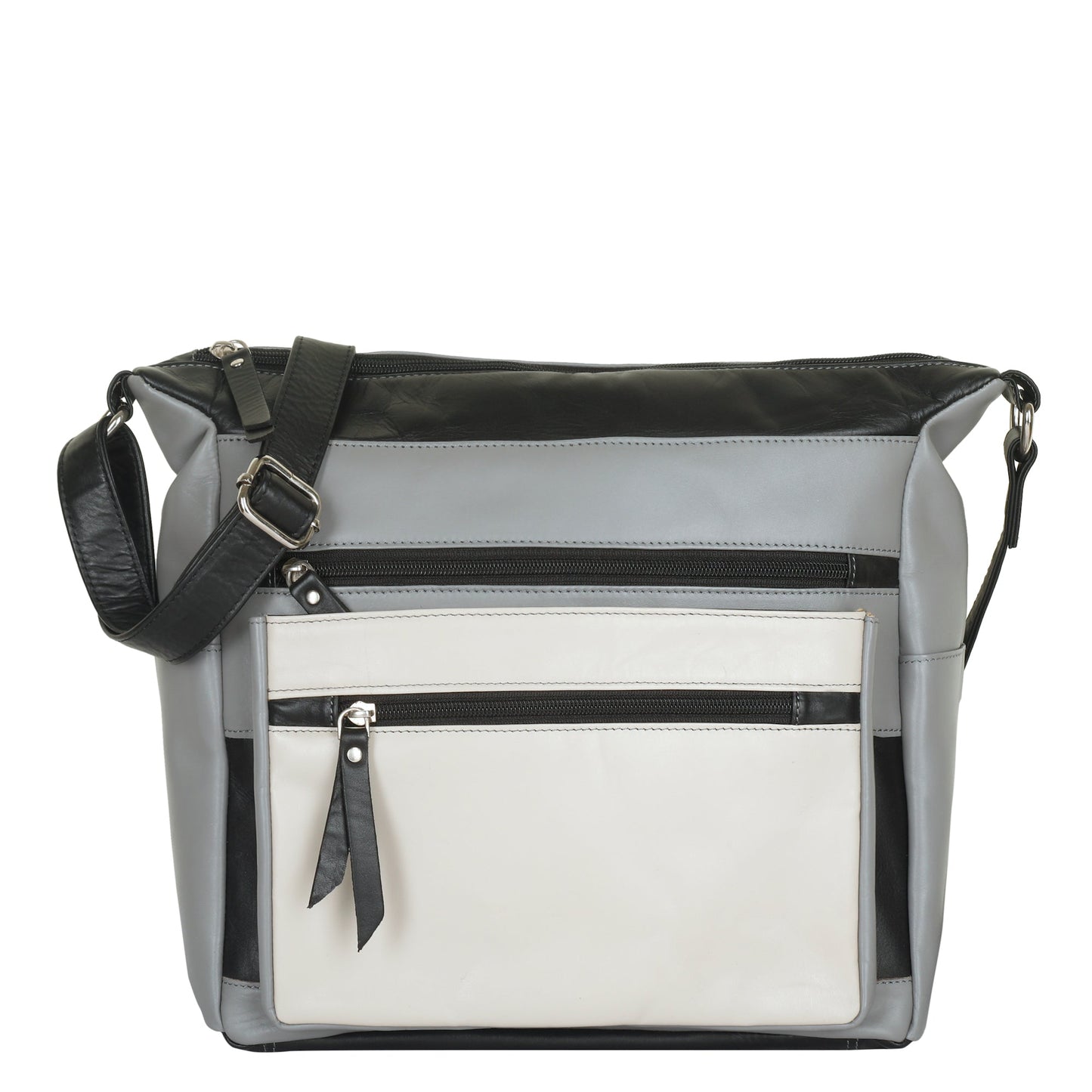 Women’s grey genuine leather crossbody sling bag for everyday use, work, travel