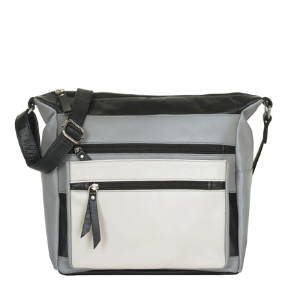 Women’s grey genuine leather crossbody sling bag for everyday use, work, travel