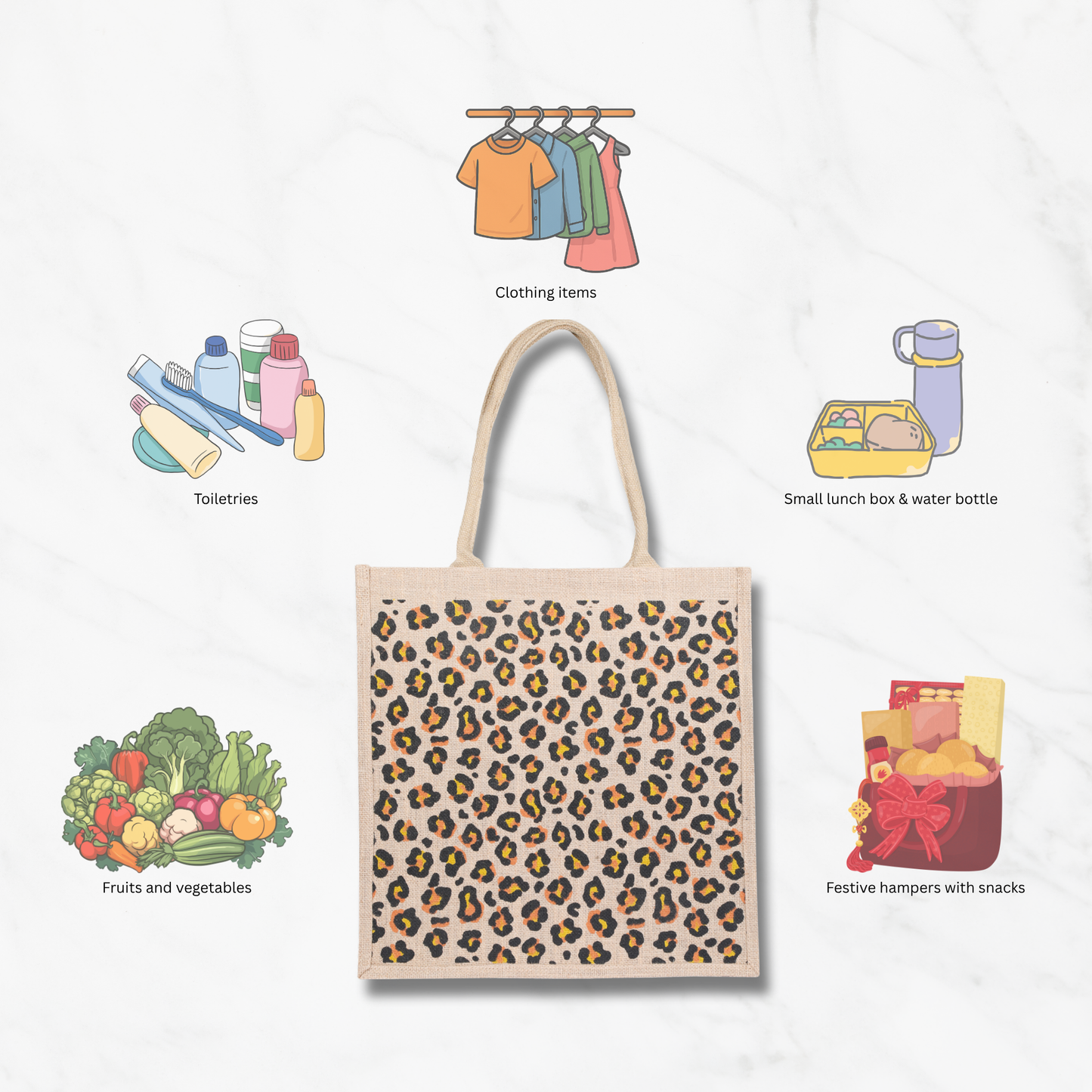 Cheetah Print Natural Jute Tote Bags for Sustainable Shopping – Wholesale Supply