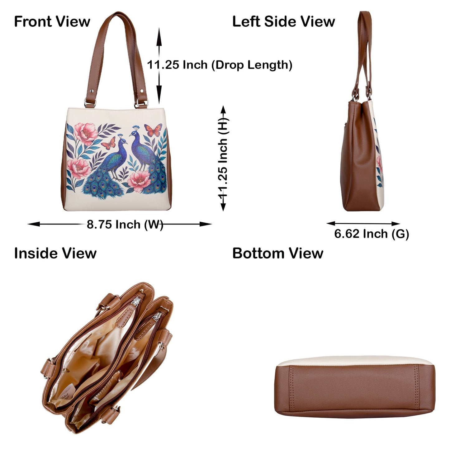 Hand Printed Peacock Vegan Leather Tote Shoulder Bag – Women’s Wholesale Multi‑Compartment Handbag for Work, Travel & Daily Use