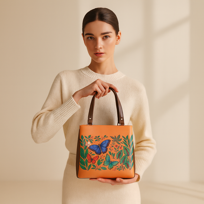 Hand Printed Butterflies Vegan Leather Tote Shoulder Bag – Women’s Wholesale Multi‑Compartment Handbag for Work, Travel & Daily Use