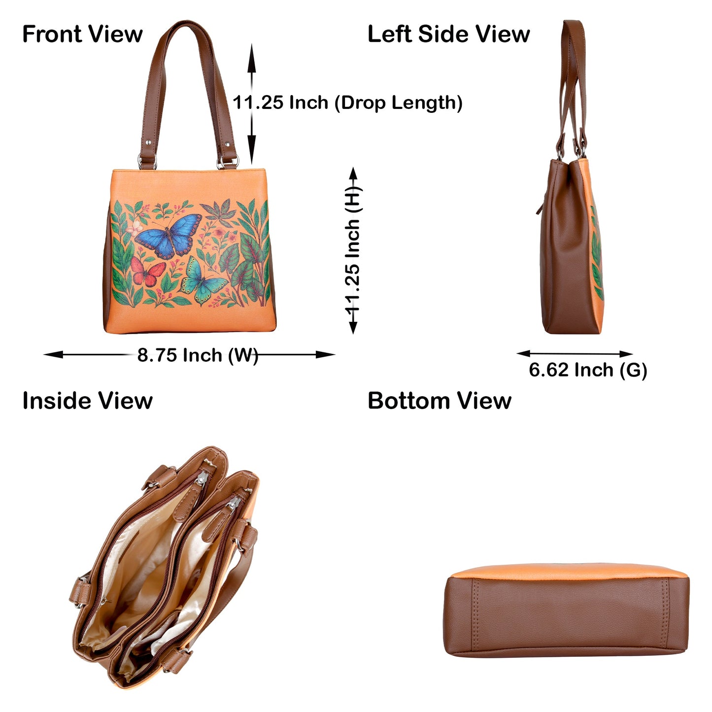Hand Printed Butterflies Vegan Leather Tote Shoulder Bag – Women’s Wholesale Multi‑Compartment Handbag for Work, Travel & Daily Use