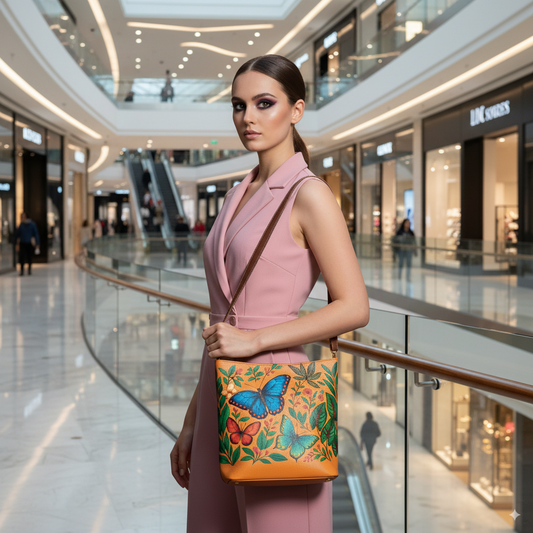 Butterfly Hand Printed Vegan Leather Crossbody Bag – Wholesale Stylish Sling & Shoulder Purse for Women