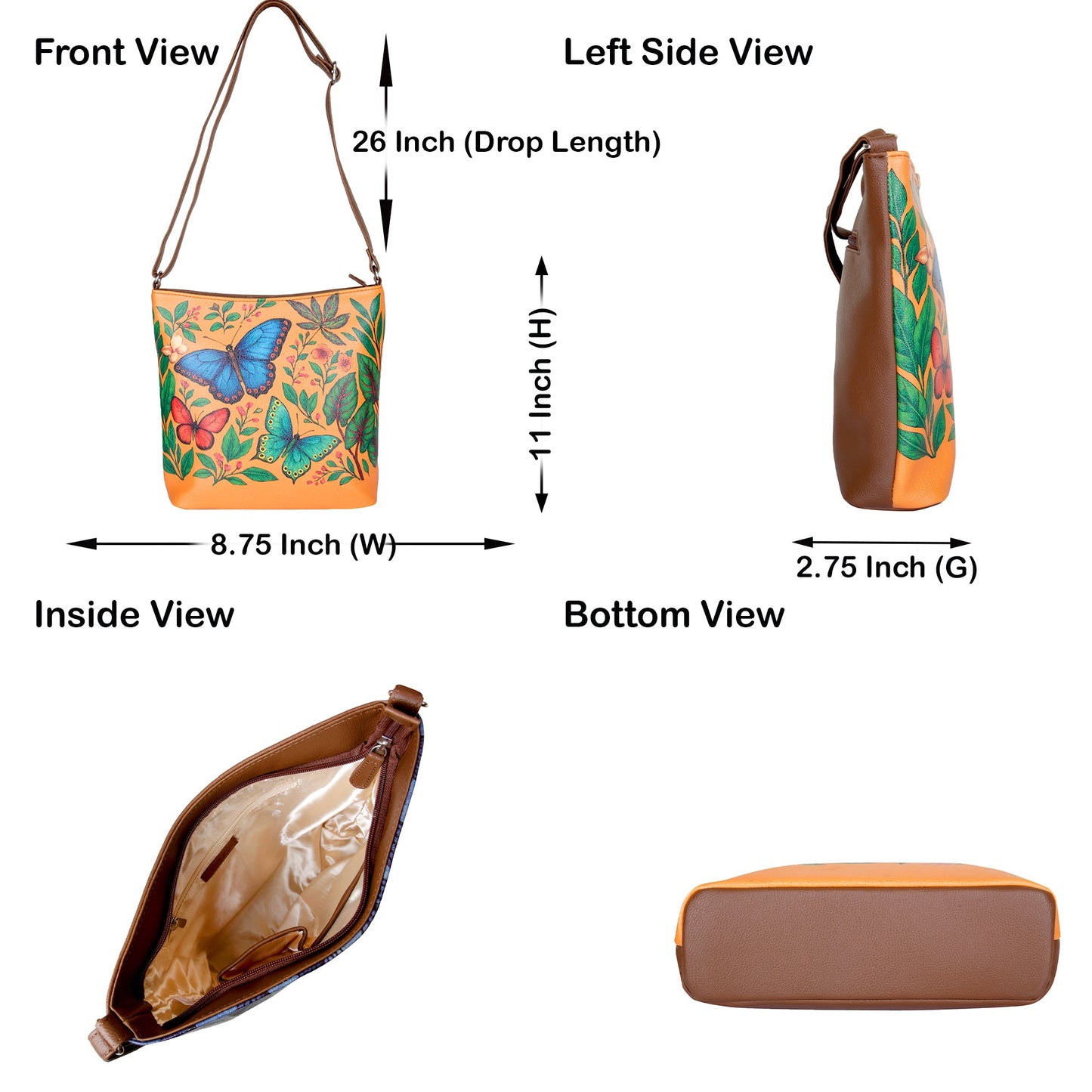 Butterfly Hand Printed Vegan Leather Crossbody Bag – Wholesale Stylish Sling & Shoulder Purse for Women