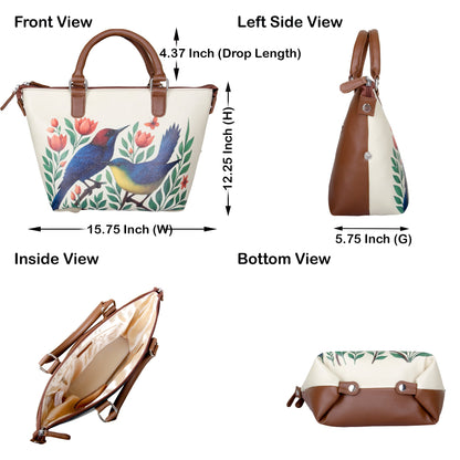 Women’s Birds Vegan Leather 3‑in‑1 Hand Printed Wholesale Convertible Shoulder Bag – Stylish Top Handle Crossbody Purse