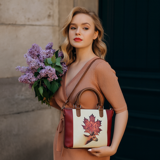 Women’s Maple Leaf Hand Printed Vegan Leather Wholesale Shoulder Bag – Stylish Top Handle Crossbody for Daily Use