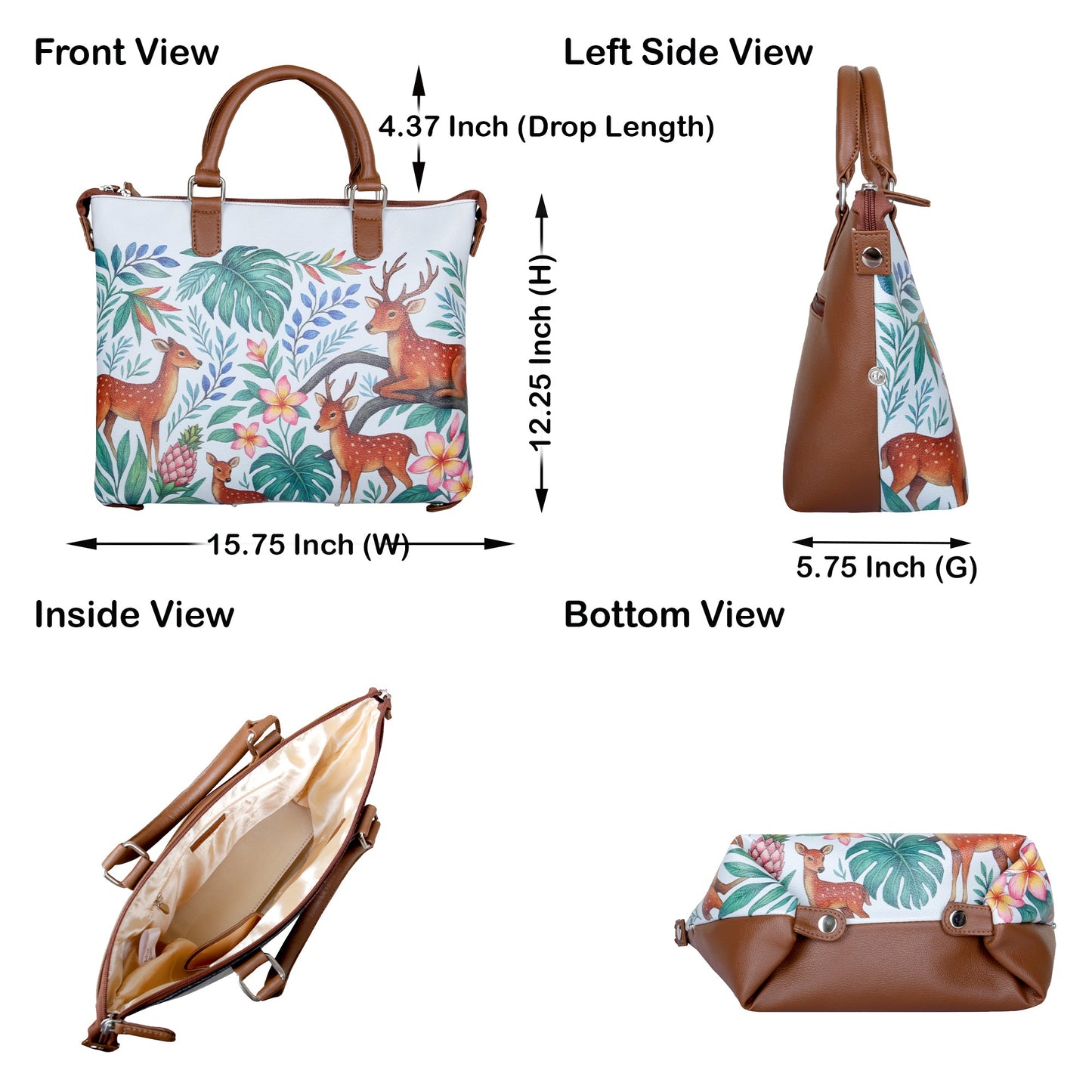 Women’s Deer Vegan Leather 3‑in‑1 Hand Printed Wholesale Convertible Shoulder Bag – Stylish Top Handle Crossbody Purse – Everyday Use