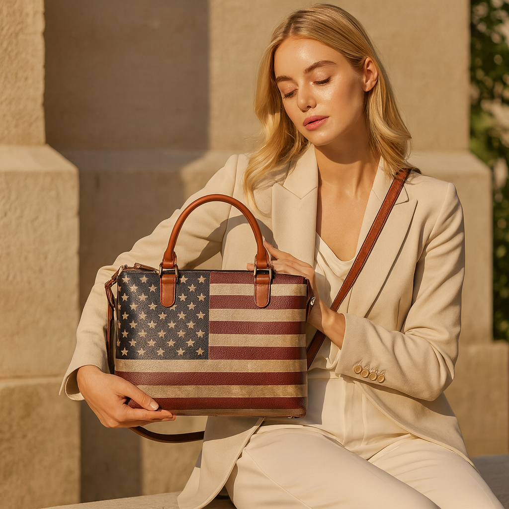 Women’s USA Flag Vegan Leather 3‑in‑1 Hand Printed Wholesale Convertible Shoulder Bag – Stylish Top Handle Crossbody Purse