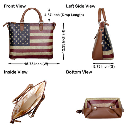 Women’s USA Flag Vegan Leather 3‑in‑1 Hand Printed Wholesale Convertible Shoulder Bag – Stylish Top Handle Crossbody Purse