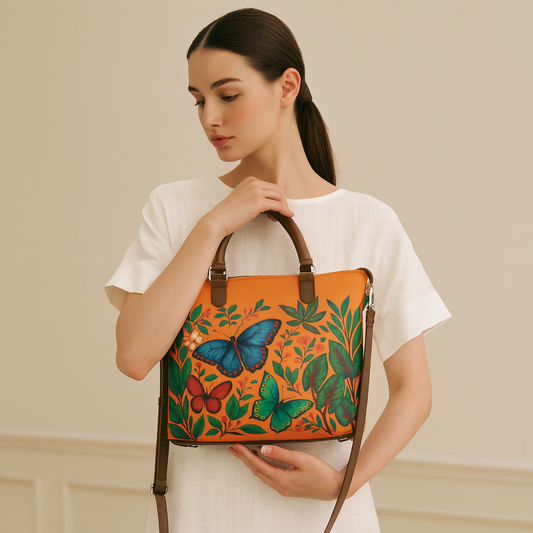 Women’s Butterfly Vegan Leather Hand Printed Wholesale Top Handle Shoulder Bag – Stylish Crossbody Purse