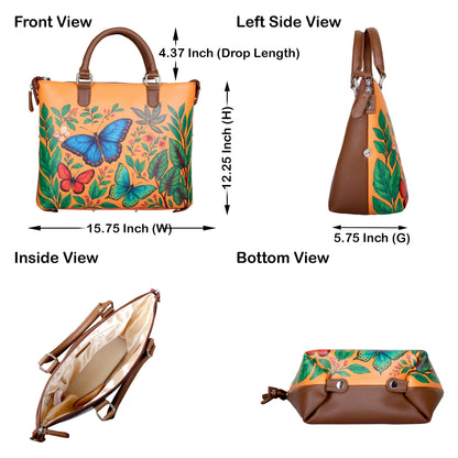 Women’s Butterfly Vegan Leather Hand Printed Wholesale Top Handle Shoulder Bag – Stylish Crossbody Purse