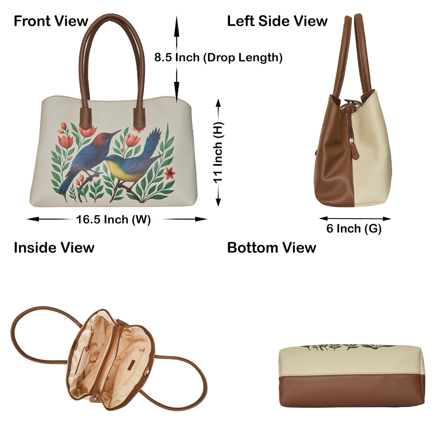 Vegan Leather Floral Bird Hand Printed Carryall Tote for Women – Wholesale Stylish Shoulder, Top Handle & Handbag – Office, Work, Travel & Daily Use