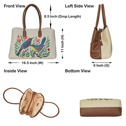 Vegan Leather Floral Bird Hand Printed Carryall Tote for Women – Wholesale Stylish Shoulder, Top Handle & Handbag – Office, Work, Travel & Daily Use