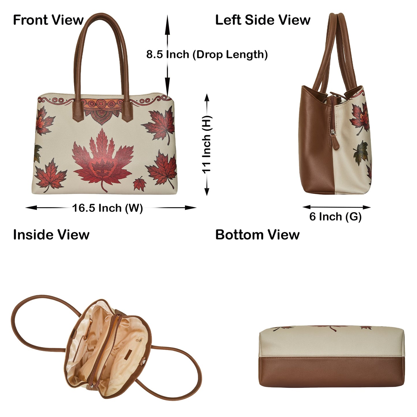 Maple Leaf Hand Printed Vegan Leather  Wholesale Carryall for Women – Stylish Shoulder, Top Handle & Handbag for Ladies – Office, Work, Travel & Daily Use