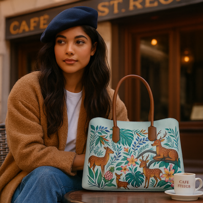 Vegan Leather Deers Hand Printed Wholesale Carryall Tote for Women – Stylish Shoulder, Top Handle & Handbag for Ladies – Office, Work, Travel & Daily Use