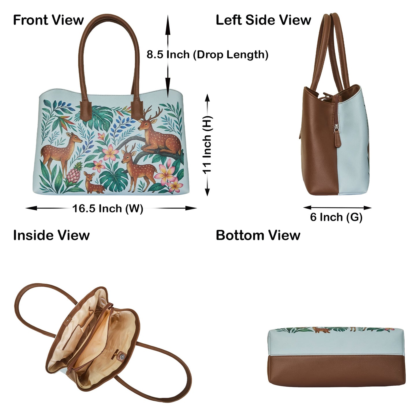 Vegan Leather Deers Hand Printed Wholesale Carryall Tote for Women – Stylish Shoulder, Top Handle & Handbag for Ladies – Office, Work, Travel & Daily Use