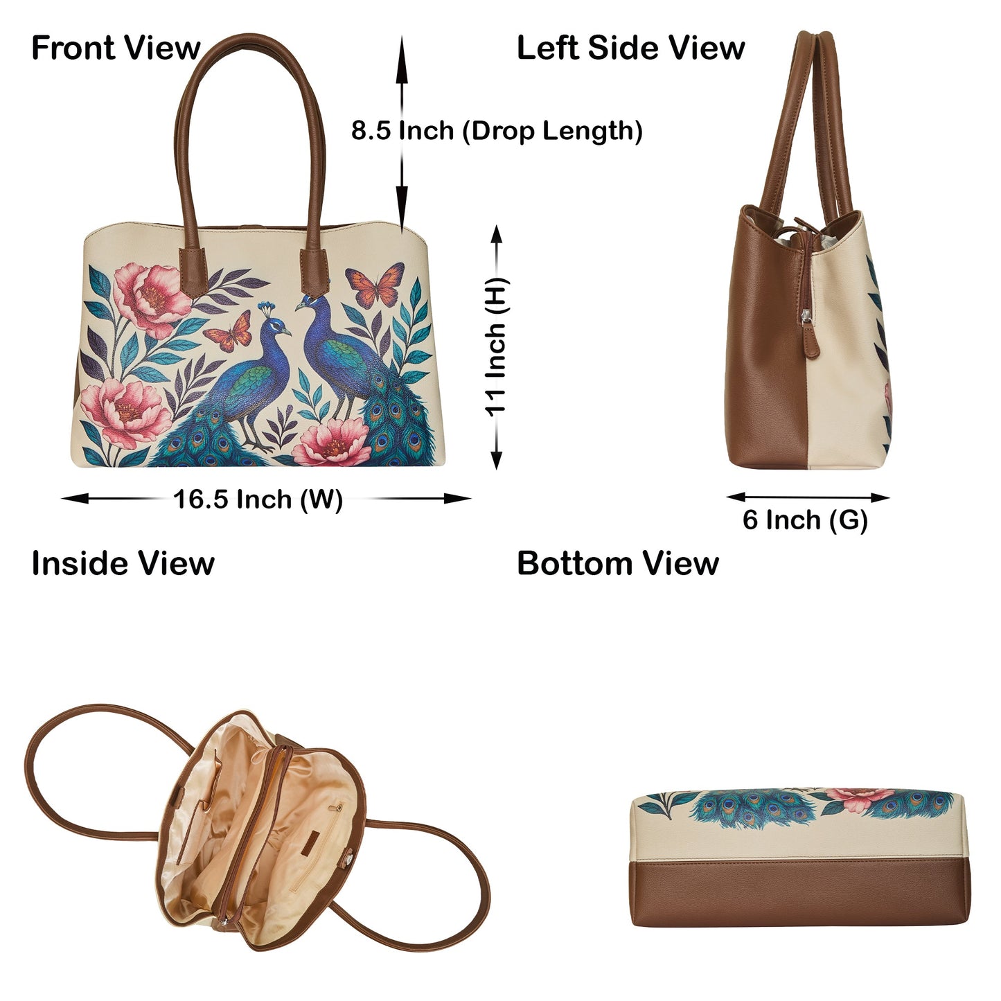 Women’s Peacock Hand Printed Vegan Leather Wholesale Carryall Tote – Stylish Shoulder & Top Handle Bag for Everyday Use