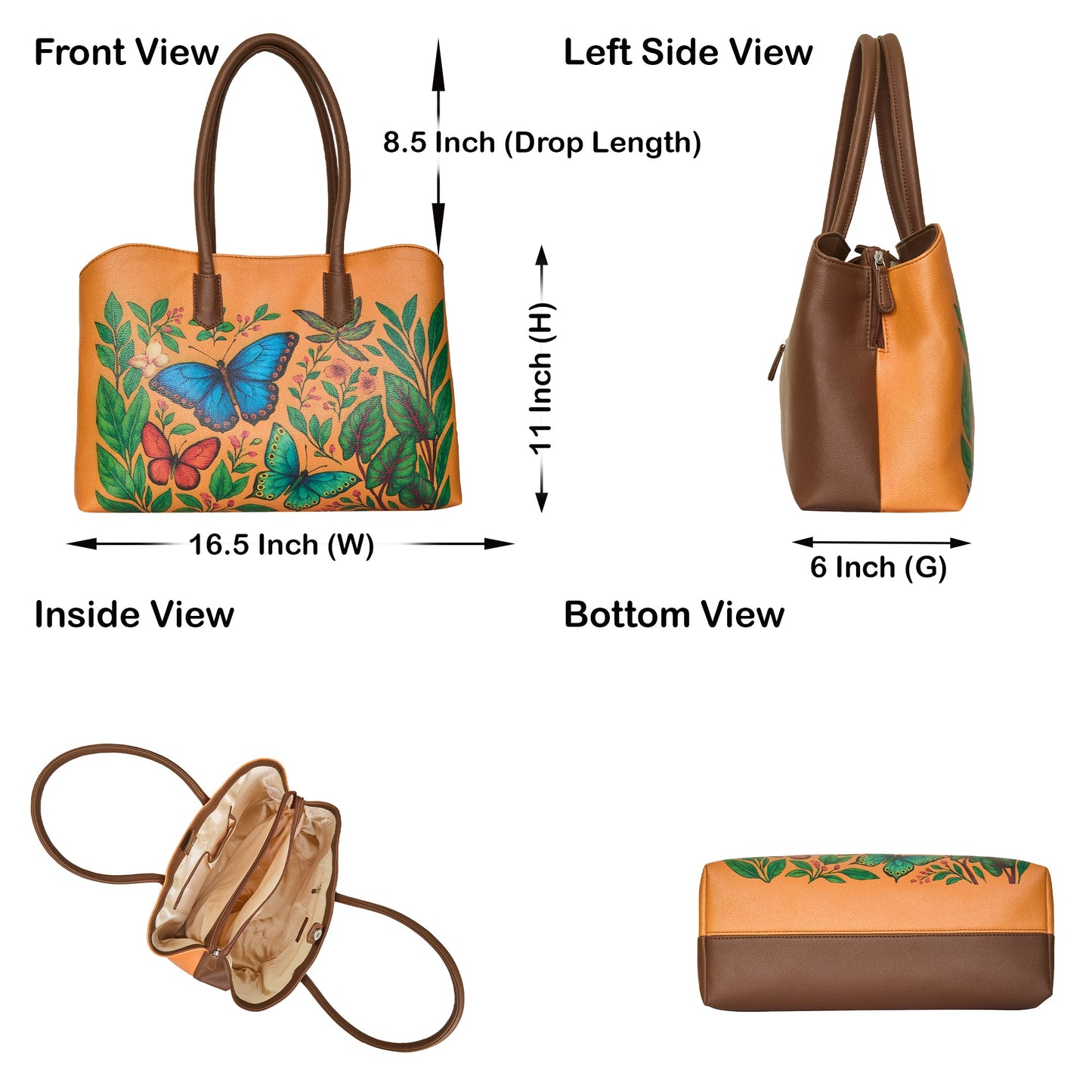 Hand Printed Butterflies Vegan Leather Wholesale Carryall Tote for Women – Stylish Shoulder, Top Handle & Handbag for Ladies – Office, Work, Travel & Daily Use