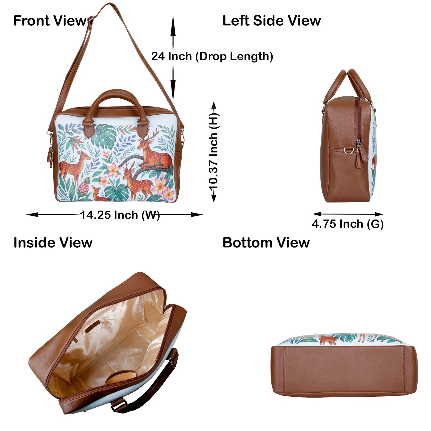 Vegan Leather Wholesale Crossbody Bag for Women with Top Handle – Deers Hand Printed, Tote & Business Handbag – Work, Travel & Daily Use
