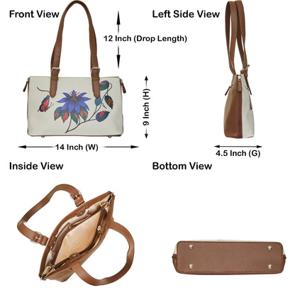 Tote Bag for Ladies– Floral Women's Hand Printed Vegan Leather Shoulder, Handbag & Top Handle Purse – Travel, Work & Daily Use