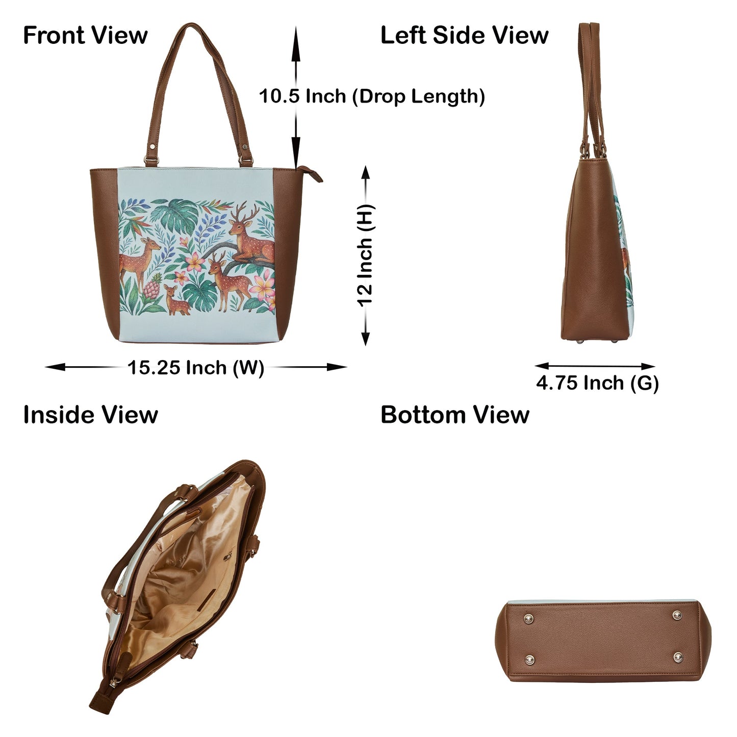 Deer Hand Printed Vegan Leather Wholesale Shoulder Tote Bag– Printed Vegan Top Handle Handbag for Women – Work, Travel & Daily Use