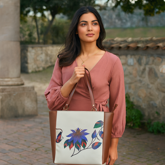 Vegan Leather Wholesale Shoulder Tote Bag– Hand Printed Top Handle Handbag for Women – Work, Travel & Daily Use