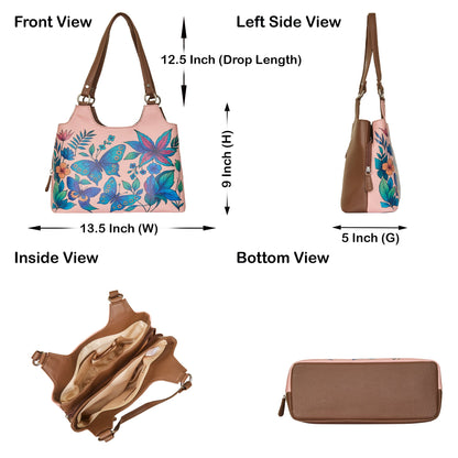 Wholesale Botanical Hand Printed Vegan Leather Shoulder Tote Bag for Women – Stylish Top Handle Handbag Purse– Travel, Office & Daily Use