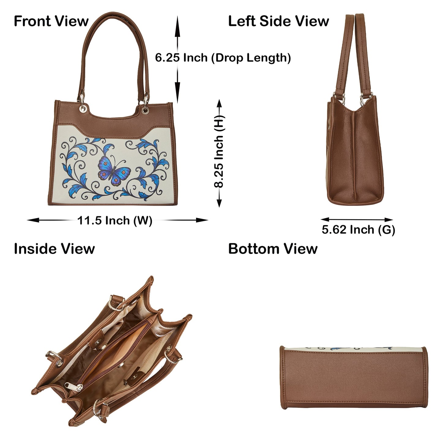Women’s Butterfly Hand Printed Vegan Leather Satchel Handbag – Wholesale Top Handle Bag – Office, Work, Travel & Daily Use