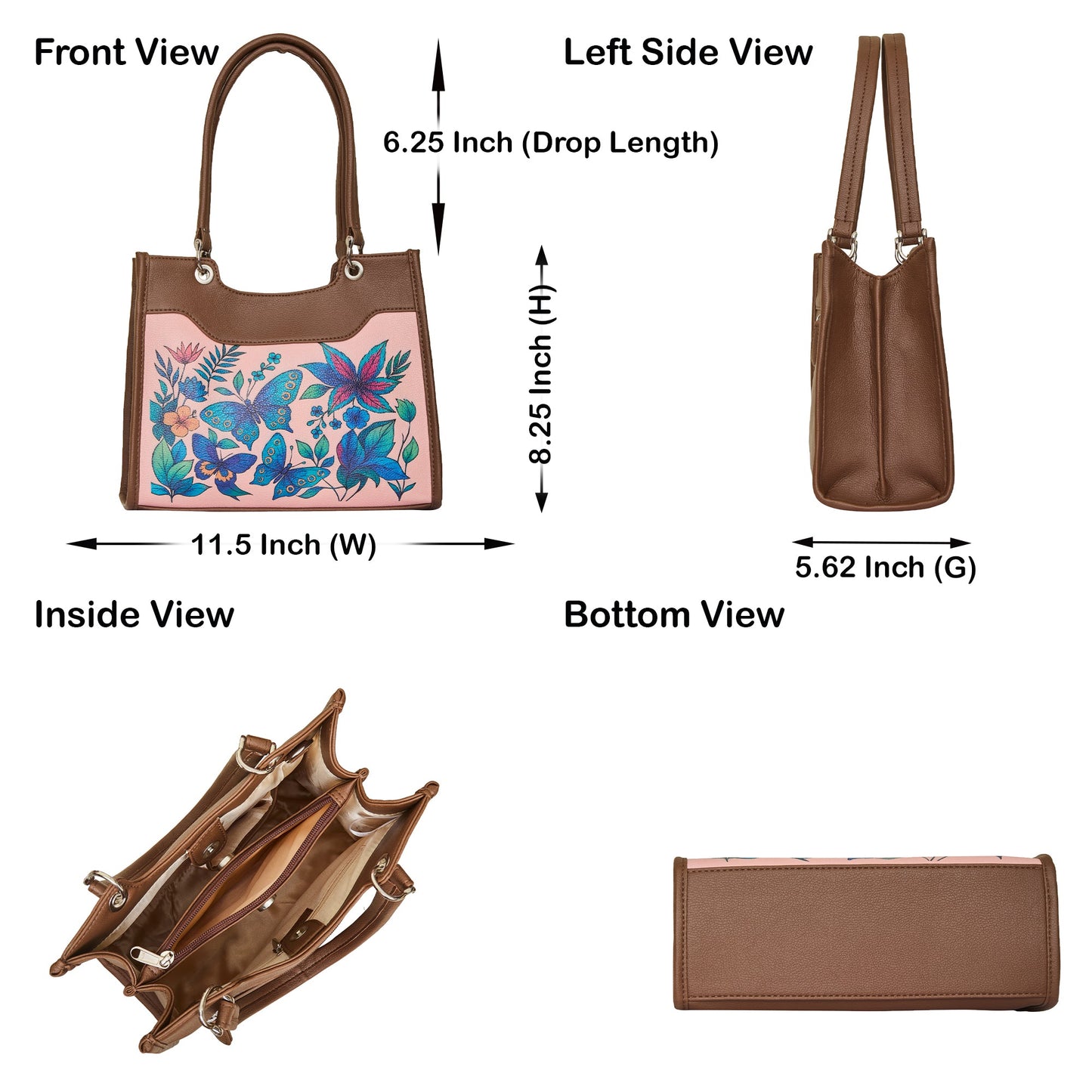 Women’s Wholesale Botanical Hand Printed Vegan Leather Satchel Handbag – Shoulder & Top Handle Bag – Office, Work, Travel & Daily Use
