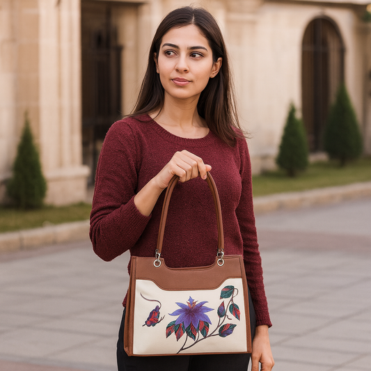 Women’s Hand Printed Vegan Leather Satchel Handbag – Wholesale Shoulder & Top Handle Bag – Office, Work, Travel & Daily Use
