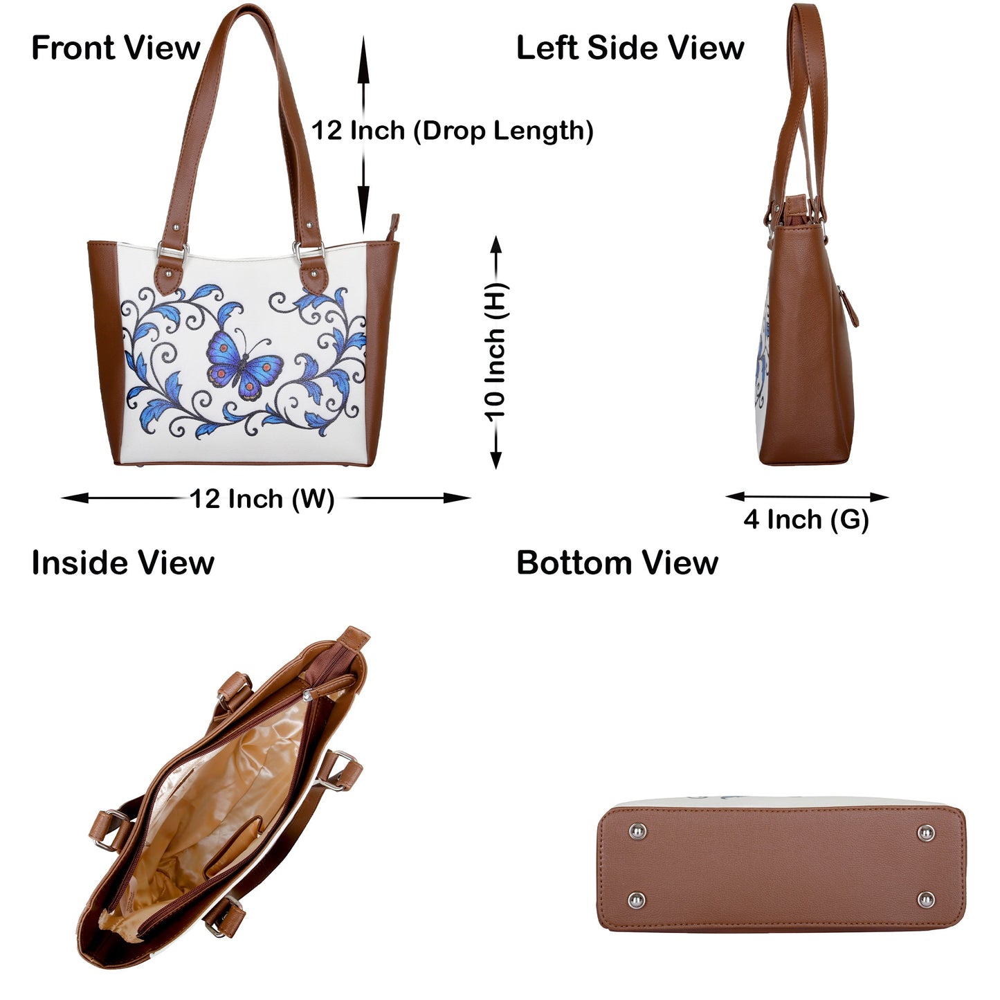 Butterfly Hand Printed Wholesale Vegan Leather Shoulder Tote Bag– Handbag, Top Handle Purse for Women – Ideal for Office, Travel & Everyday Use
