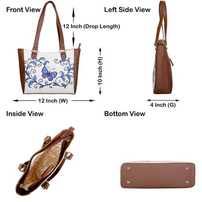 Butterfly Hand Printed Wholesale Vegan Leather Shoulder Tote Bag– Handbag, Top Handle Purse for Women – Ideal for Office, Travel & Everyday Use