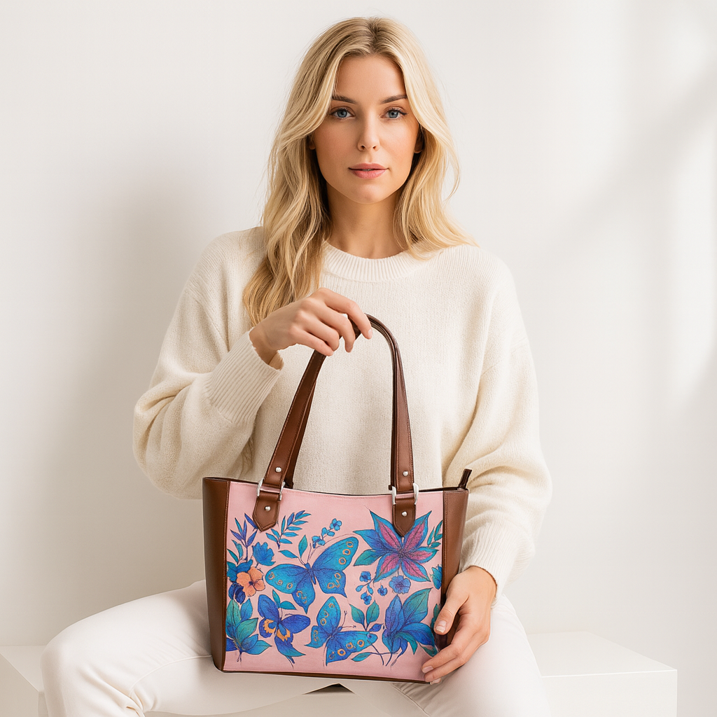 Botanical Hand Printed Wholesale Vegan Leather Shoulder Tote Bag– Handbag, Top Handle Purse for Women – Ideal for Office, Travel & Everyday Use