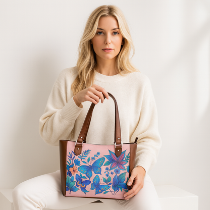 Botanical Hand Printed Wholesale Vegan Leather Shoulder Tote Bag– Handbag, Top Handle Purse for Women – Ideal for Office, Travel & Everyday Use