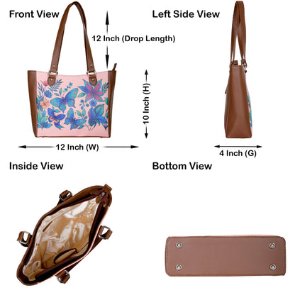 Botanical Hand Printed Wholesale Vegan Leather Shoulder Tote Bag– Handbag, Top Handle Purse for Women – Ideal for Office, Travel & Everyday Use