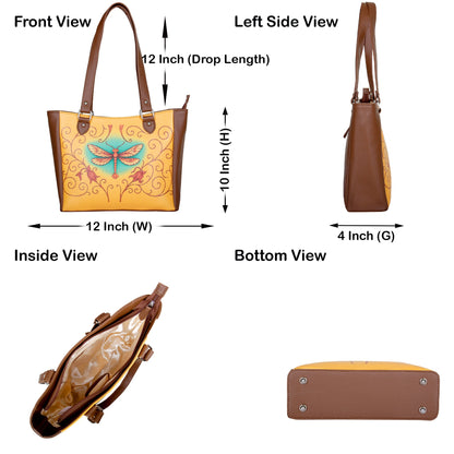Dragonfly Wholesale Hand Printed Vegan Leather Shoulder Tote Bag– Handbag, Top Handle Purse for Women – Ideal for Office, Travel & Everyday Use