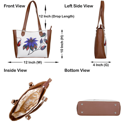 Floral Wholesale Hand Printed Vegan Leather Shoulder Tote Bag– Handbag, Top Handle Purse for Women – Ideal for Office, Travel & Everyday Use