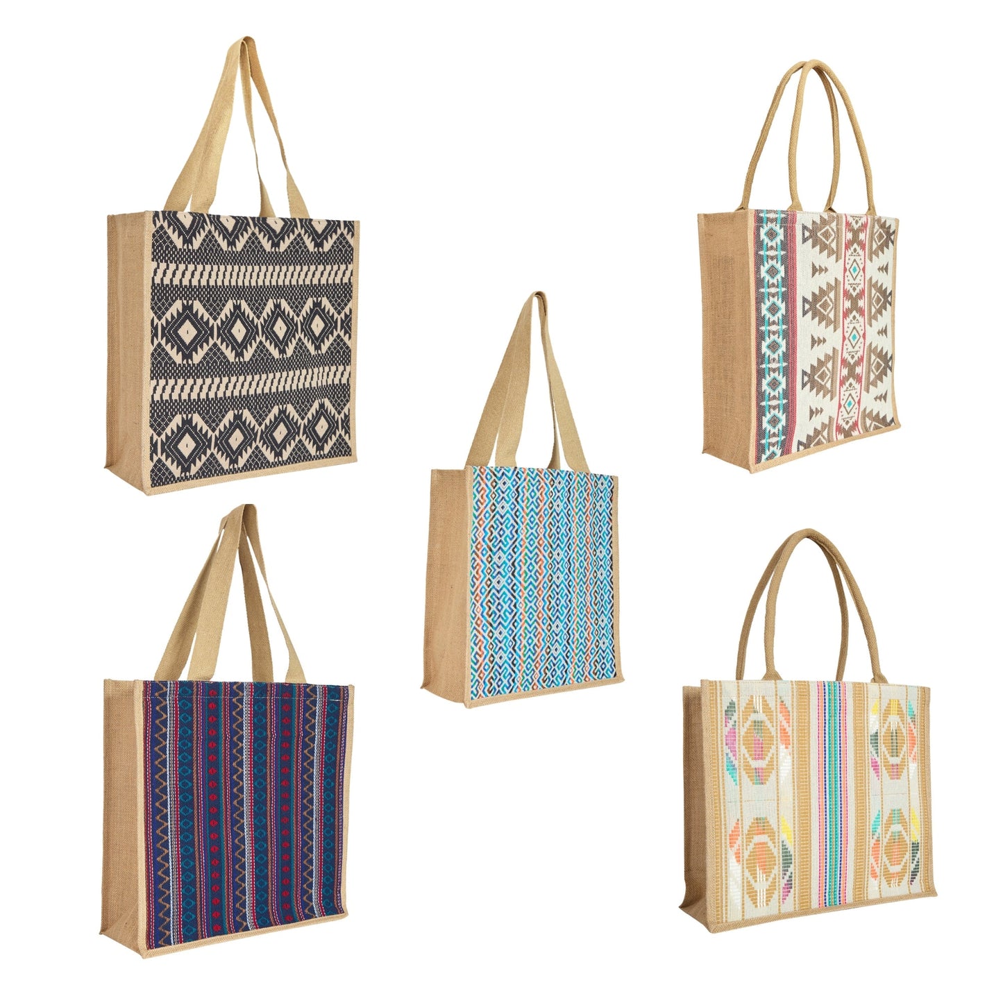 Wholesale Reusable Jute with Jacquard fabric Shopping Tote Bag Combo