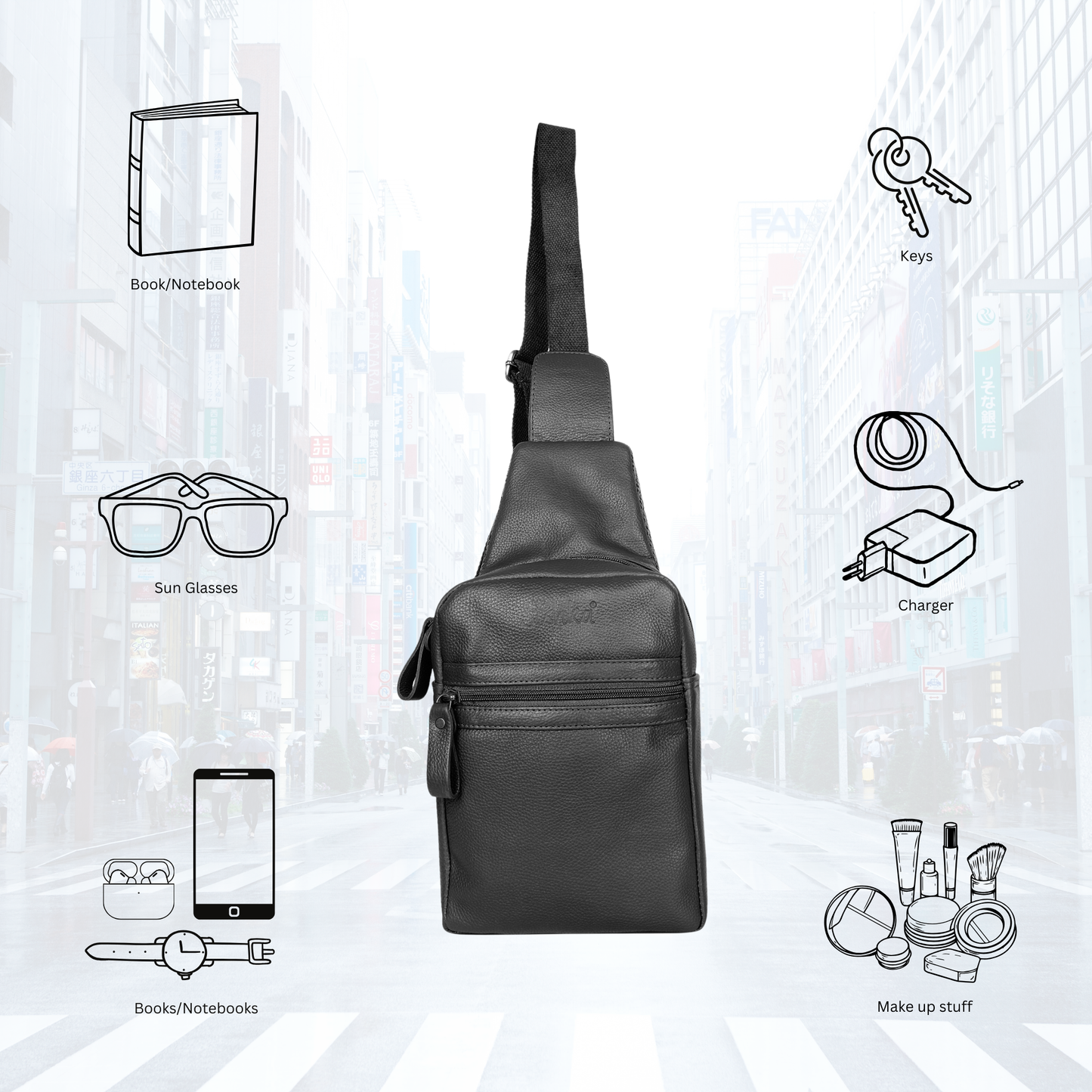 Premium Leather Wholesale Fanny Sling Bag For Women Men Chest Pack Crossbody Belt Bags Travel - Black