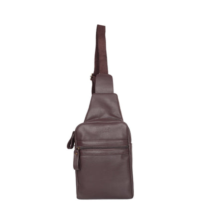 Unisex brown premium leather fanny pack worn as waist bag, chest sling, or crossbody belt bag